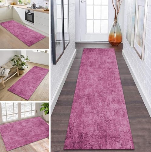 ZDYHMrj Teppich Läufer Flur Küche rutschfest waschbar Flurläufer Lang 50X300CM Kücheläufer Rosa Teppichmatte Meterware Bettvorleger für Flur Esszimmer Schlafzimmer Wohnzimmer Schmutzfangteppich von ZDYHMrj