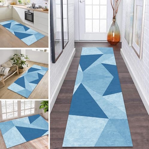 ZDYHMrj Teppich Läufer Flur Küche rutschfest waschbar Flurläufer Lang 50X500CM Kücheläufer Blau Teppichmatte Meterware Bettvorleger für Flur Esszimmer Schlafzimmer Wohnzimmer Schmutzfangteppich von ZDYHMrj