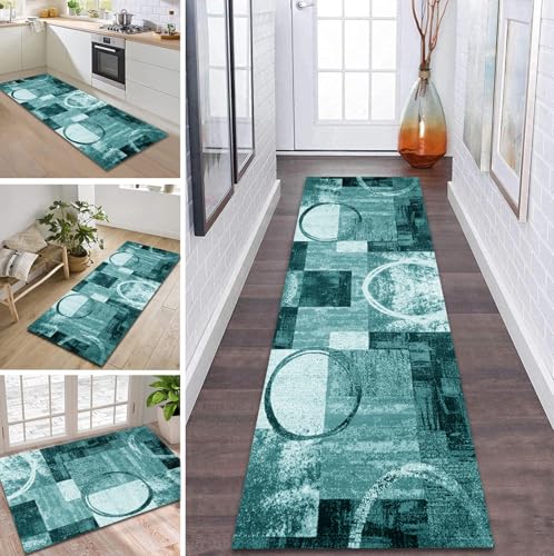 ZDYHMrj Teppich Läufer Flur Küche rutschfest waschbar Flurläufer Lang 50X60CM Kücheläufer Cyan Teppichmatte Meterware Bettvorleger für Flur Esszimmer Schlafzimmer Wohnzimmer Schmutzfangteppich von ZDYHMrj