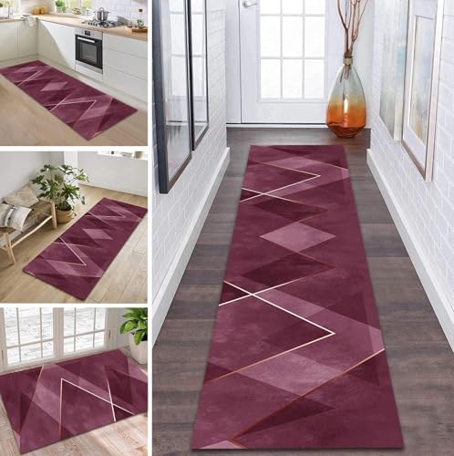 ZDYHMrj Teppich Läufer Flur Küche rutschfest waschbar Flurläufer Lang 60X150CM Kücheläufer Rot Teppichmatte Meterware Bettvorleger für Flur Esszimmer Schlafzimmer Wohnzimmer Schmutzfangteppich von ZDYHMrj