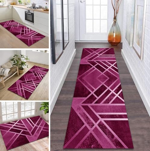 ZDYHMrj Teppich Läufer Flur Küche rutschfest waschbar Flurläufer Lang 60X240CM Kücheläufer Rosa Teppichmatte Meterware Bettvorleger für Flur Esszimmer Schlafzimmer Wohnzimmer Schmutzfangteppich von ZDYHMrj