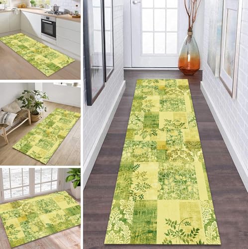 ZDYHMrj Teppich Läufer Flur Küche rutschfest waschbar Flurläufer Lang 60X80CM Kücheläufer Gelb Grün Teppichmatte Meterware Bettvorleger für Flur Esszimmer Schlafzimmer Wohnzimmer Schmutzfangteppich von ZDYHMrj