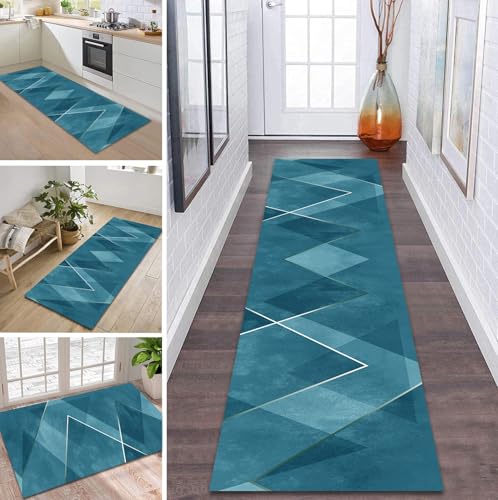 ZDYHMrj Teppich Läufer Flur Küche rutschfest waschbar Flurläufer Lang 70X100CM Kücheläufer Blau Teppichmatte Meterware Bettvorleger für Flur Esszimmer Schlafzimmer Wohnzimmer Schmutzfangteppich von ZDYHMrj