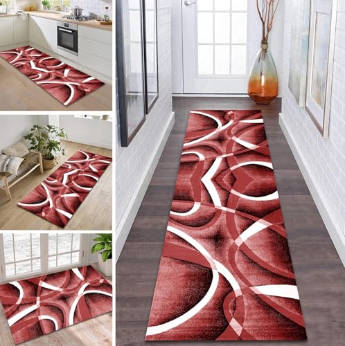 ZDYHMrj Teppich Läufer Flur Küche rutschfest waschbar Flurläufer Lang 70X140CM Kücheläufer Rot Teppichmatte Meterware Bettvorleger für Flur Esszimmer Schlafzimmer Wohnzimmer Schmutzfangteppich von ZDYHMrj