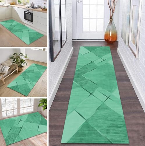 ZDYHMrj Teppich Läufer Flur Küche rutschfest waschbar Flurläufer Lang 70X150CM Kücheläufer Grün Teppichmatte Meterware Bettvorleger für Flur Esszimmer Schlafzimmer Wohnzimmer Schmutzfangteppich von ZDYHMrj