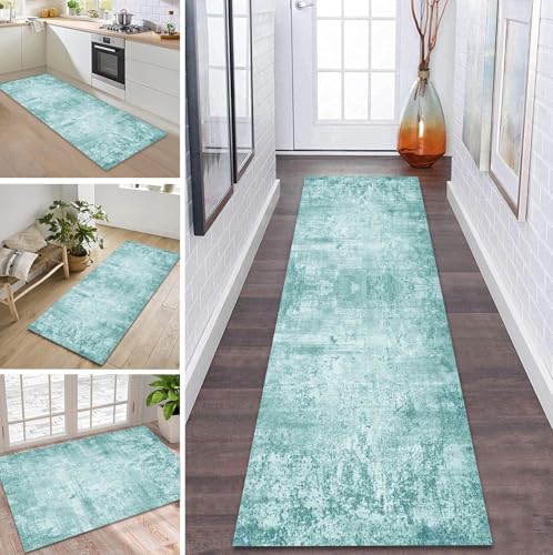 ZDYHMrj Teppich Läufer Flur Küche rutschfest waschbar Flurläufer Lang 80X100CM Kücheläufer Cyan Teppichmatte Meterware Bettvorleger für Flur Esszimmer Schlafzimmer Wohnzimmer Schmutzfangteppich von ZDYHMrj