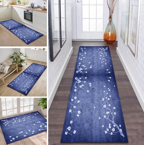 ZDYHMrj Teppich Läufer Flur Küche rutschfest waschbar Flurläufer Lang 80X500CM Kücheläufer Blau Teppichmatte Meterware Bettvorleger für Flur Esszimmer Schlafzimmer Wohnzimmer Schmutzfangteppich von ZDYHMrj
