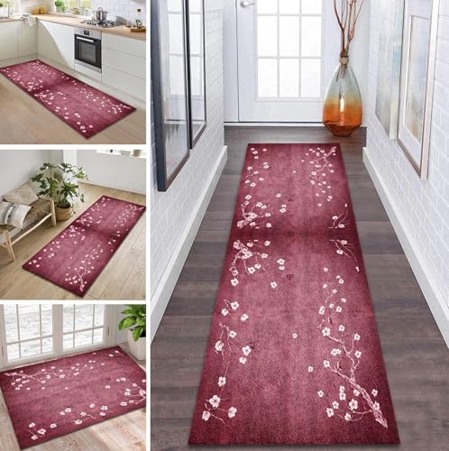 ZDYHMrj Teppich Läufer Flur Küche rutschfest waschbar Flurläufer Lang 80X500CM Kücheläufer Rot Rosa Teppichmatte Meterware Bettvorleger für Flur Esszimmer Schlafzimmer Wohnzimmer Schmutzfangteppich von ZDYHMrj