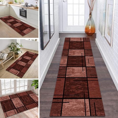 ZDYHMrj Teppich Läufer Flur Küche rutschfest waschbar Flurläufer Lang 80X500CM Kücheläufer Rot Teppichmatte Meterware Bettvorleger für Flur Esszimmer Schlafzimmer Wohnzimmer Schmutzfangteppich von ZDYHMrj