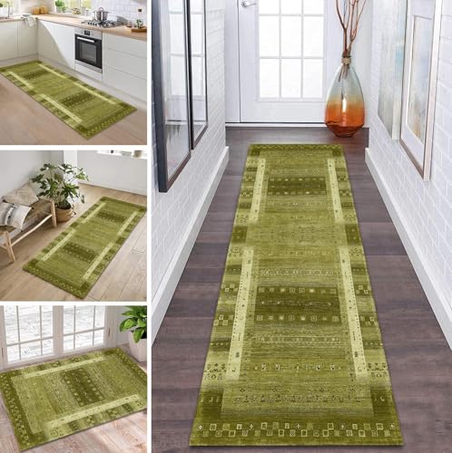 ZDYHMrj Teppich Läufer Flur Küche rutschfest waschbar Flurläufer Lang 90X100CM Kücheläufer Gelb Grün Teppichmatte Meterware Bettvorleger für Flur Esszimmer Schlafzimmer Wohnzimmer Schmutzfangteppich von ZDYHMrj