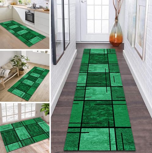 ZDYHMrj Teppich Läufer Flur Küche rutschfest waschbar Flurläufer Lang 90X140CM Kücheläufer Grün Teppichmatte Meterware Bettvorleger für Flur Esszimmer Schlafzimmer Wohnzimmer Schmutzfangteppich von ZDYHMrj