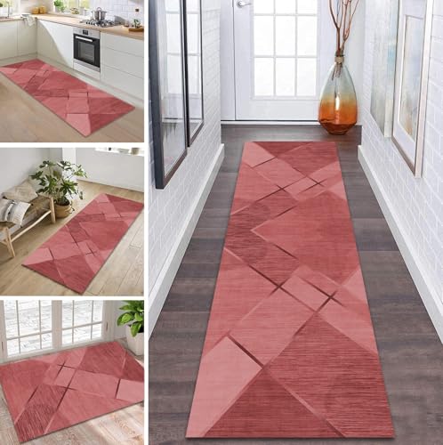 ZDYHMrj Teppich Läufer Flur Küche rutschfest waschbar Flurläufer Lang 90X280CM Kücheläufer Rot Teppichmatte Meterware Bettvorleger für Flur Esszimmer Schlafzimmer Wohnzimmer Schmutzfangteppich von ZDYHMrj
