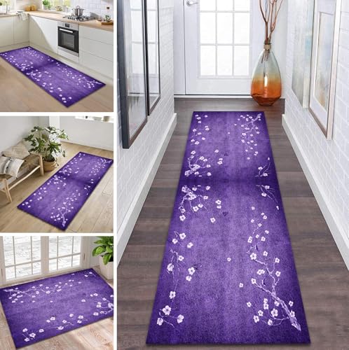 ZDYHMrj Teppich Läufer Flur Küche rutschfest waschbar Flurläufer Lang 90X280CM Kücheläufer Violett Teppichmatte Meterware Bettvorleger für Flur Esszimmer Schlafzimmer Wohnzimmer Schmutzfangteppich von ZDYHMrj