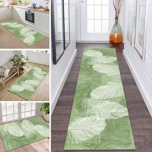 ZDYHMrj Teppich Läufer Flur Küche rutschfest waschbar Teppichläufer Lang 100X100CM Grün Modern Design Meterware Korridor Tepiche Esszimmer Schlafzimmer Wohnzimmer Schmutzfangmatte von ZDYHMrj