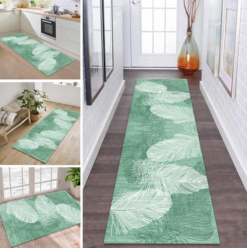 ZDYHMrj Teppich Läufer Flur Küche rutschfest waschbar Teppichläufer Lang 100X100CM Grün Modern Design Meterware Korridor Tepiche Esszimmer Schlafzimmer Wohnzimmer Schmutzfangmatte von ZDYHMrj