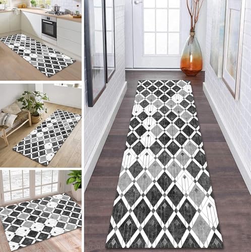 ZDYHMrj Teppich Läufer Flur Küche rutschfest waschbar Teppichläufer Lang 100X130CM Grau Schwarz Modern Design Meterware Korridor Tepiche Esszimmer Schlafzimmer Wohnzimmer Schmutzfangmatte von ZDYHMrj