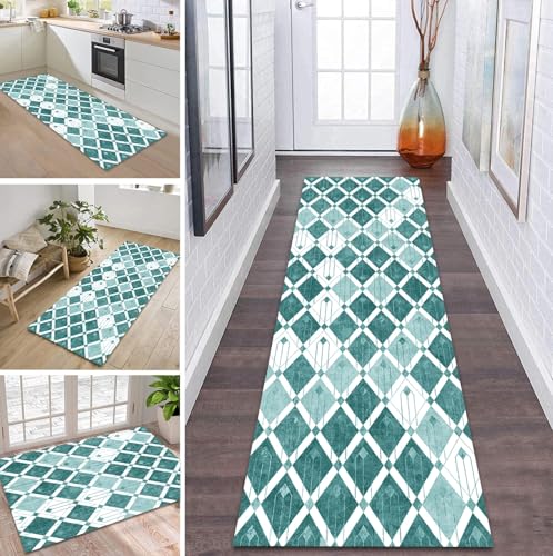 ZDYHMrj Teppich Läufer Flur Küche rutschfest waschbar Teppichläufer Lang 100X140CM Cyan Modern Design Meterware Korridor Tepiche Esszimmer Schlafzimmer Wohnzimmer Schmutzfangmatte von ZDYHMrj