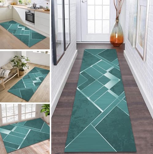 ZDYHMrj Teppich Läufer Flur Küche rutschfest waschbar Teppichläufer Lang 100X160CM Cyan Modern Design Meterware Korridor Tepiche Esszimmer Schlafzimmer Wohnzimmer Schmutzfangmatte von ZDYHMrj
