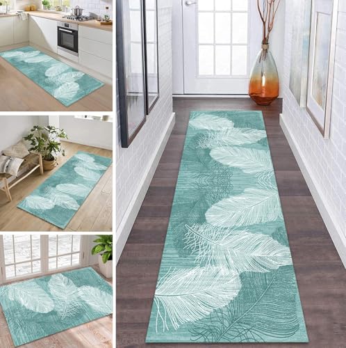 ZDYHMrj Teppich Läufer Flur Küche rutschfest waschbar Teppichläufer Lang 100X280CM Cyan Modern Design Meterware Korridor Tepiche Esszimmer Schlafzimmer Wohnzimmer Schmutzfangmatte von ZDYHMrj