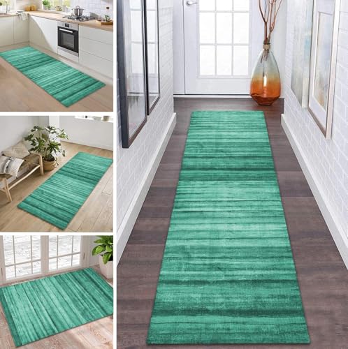 ZDYHMrj Teppich Läufer Flur Küche rutschfest waschbar Teppichläufer Lang 100X350CM Grün Modern Design Meterware Korridor Tepiche Esszimmer Schlafzimmer Wohnzimmer Schmutzfangmatte von ZDYHMrj