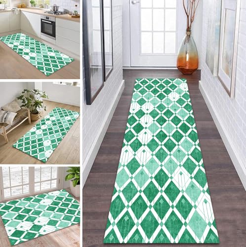 ZDYHMrj Teppich Läufer Flur Küche rutschfest waschbar Teppichläufer Lang 100X400CM Grün Modern Design Meterware Korridor Tepiche Esszimmer Schlafzimmer Wohnzimmer Schmutzfangmatte von ZDYHMrj
