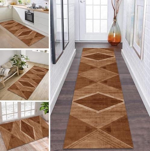 ZDYHMrj Teppich Läufer Flur Küche rutschfest waschbar Teppichläufer Lang 110X100CM Braun Modern Design Meterware Korridor Tepiche Esszimmer Schlafzimmer Wohnzimmer Schmutzfangmatte von ZDYHMrj