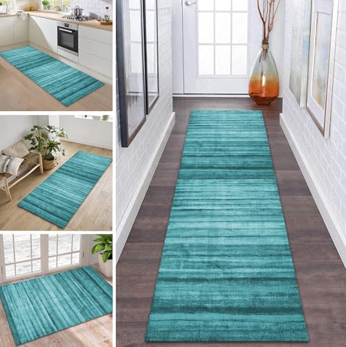 ZDYHMrj Teppich Läufer Flur Küche rutschfest waschbar Teppichläufer Lang 110X100CM Cyan Modern Design Meterware Korridor Tepiche Esszimmer Schlafzimmer Wohnzimmer Schmutzfangmatte von ZDYHMrj