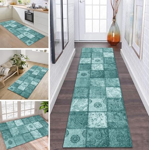 ZDYHMrj Teppich Läufer Flur Küche rutschfest waschbar Teppichläufer Lang 110X150CM Kücheläufer Cyan Teppichmatte Meterware Esszimmer Schlafzimmer Wohnzimmer Flurteppich Schmutzfangteppich von ZDYHMrj