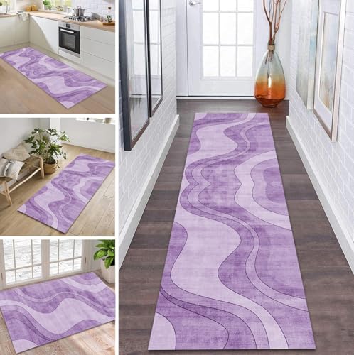 ZDYHMrj Teppich Läufer Flur Küche rutschfest waschbar Teppichläufer Lang 110X240CM lila Modern Design Meterware Korridor Tepiche Esszimmer Schlafzimmer Wohnzimmer Schmutzfangmatte von ZDYHMrj