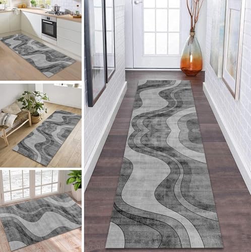 ZDYHMrj Teppich Läufer Flur Küche rutschfest waschbar Teppichläufer Lang 110X280CM Dunkelgrau Modern Design Meterware Korridor Tepiche Esszimmer Schlafzimmer Wohnzimmer Schmutzfangmatte von ZDYHMrj