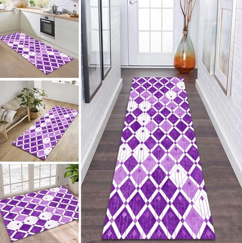 ZDYHMrj Teppich Läufer Flur Küche rutschfest waschbar Teppichläufer Lang 110X350CM Violett Modern Design Meterware Korridor Tepiche Esszimmer Schlafzimmer Wohnzimmer Schmutzfangmatte von ZDYHMrj