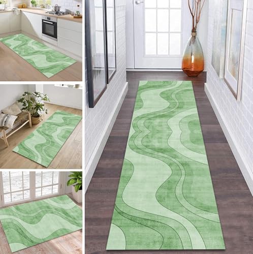 ZDYHMrj Teppich Läufer Flur Küche rutschfest waschbar Teppichläufer Lang 110X450CM Grün Modern Design Meterware Korridor Tepiche Esszimmer Schlafzimmer Wohnzimmer Schmutzfangmatte von ZDYHMrj