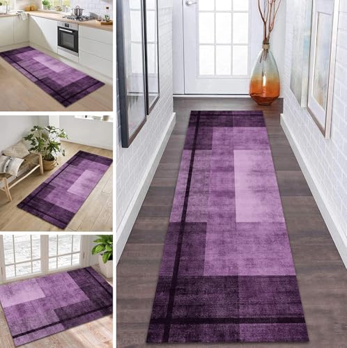 ZDYHMrj Teppich Läufer Flur Küche rutschfest waschbar Teppichläufer Lang 110X450CM Violett Modern Design Meterware Korridor Tepiche Esszimmer Schlafzimmer Wohnzimmer Schmutzfangmatte von ZDYHMrj