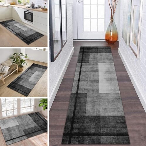 ZDYHMrj Teppich Läufer Flur Küche rutschfest waschbar Teppichläufer Lang 110X500CM Dunkelgrau Modern Design Meterware Korridor Tepiche Esszimmer Schlafzimmer Wohnzimmer Schmutzfangmatte von ZDYHMrj