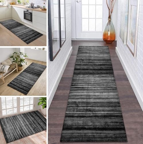 ZDYHMrj Teppich Läufer Flur Küche rutschfest waschbar Teppichläufer Lang 110X500CM Grau Schwarz Modern Design Meterware Korridor Tepiche Esszimmer Schlafzimmer Wohnzimmer Schmutzfangmatte von ZDYHMrj