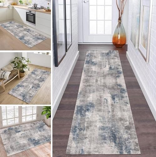 ZDYHMrj Teppich Läufer Flur Küche rutschfest waschbar Teppichläufer Lang 120X300CM Grau Blau Modern Design Meterware Korridor Tepiche Esszimmer Schlafzimmer Wohnzimmer Schmutzfangmatte Küchenteppich von ZDYHMrj