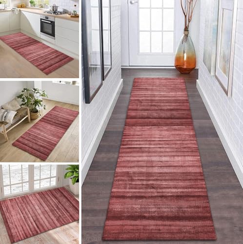 ZDYHMrj Teppich Läufer Flur Küche rutschfest waschbar Teppichläufer Lang 120X450CM Rot Modern Design Meterware Korridor Tepiche Esszimmer Schlafzimmer Wohnzimmer Schmutzfangmatte von ZDYHMrj