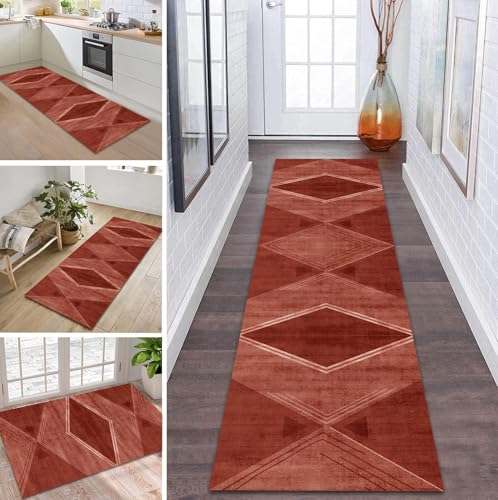 ZDYHMrj Teppich Läufer Flur Küche rutschfest waschbar Teppichläufer Lang 40X100CM Rot Modern Design Meterware Korridor Tepiche Esszimmer Schlafzimmer Wohnzimmer Schmutzfangmatte von ZDYHMrj