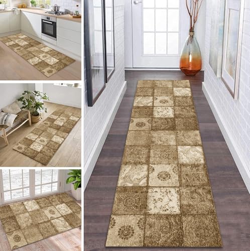 ZDYHMrj Teppich Läufer Flur Küche rutschfest waschbar Teppichläufer Lang 40X120CM Kücheläufer Braun Teppichmatte Meterware Esszimmer Schlafzimmer Wohnzimmer Flurteppich Schmutzfangteppich von ZDYHMrj