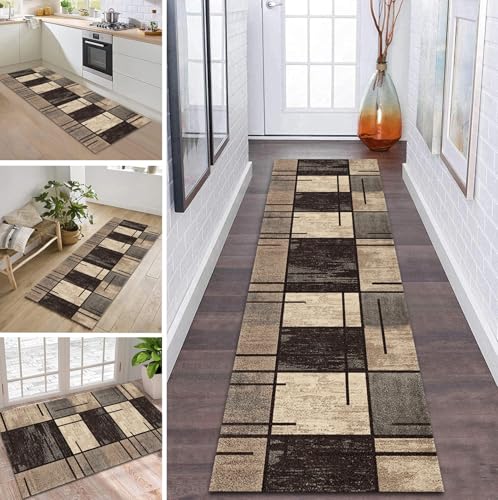 ZDYHMrj Teppich Läufer Flur Küche rutschfest waschbar Teppichläufer Lang 40X160CM Vintage Grau Braun Modern Design Meterware Korridor Tepiche Esszimmer Schlafzimmer Wohnzimmer Schmutzfangmatte von ZDYHMrj