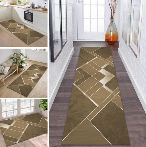 ZDYHMrj Teppich Läufer Flur Küche rutschfest waschbar Teppichläufer Lang 40X240CM Braun Modern Design Meterware Korridor Tepiche Esszimmer Schlafzimmer Wohnzimmer Schmutzfangmatte von ZDYHMrj