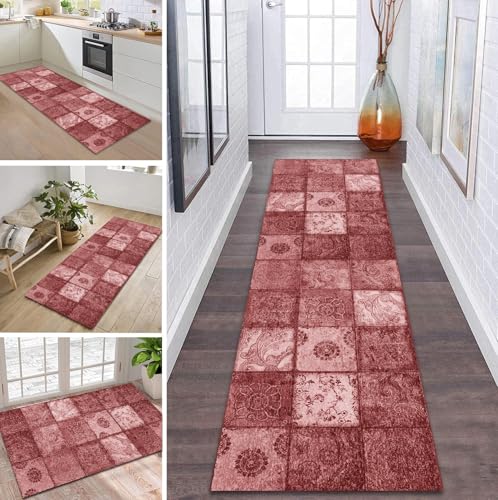ZDYHMrj Teppich Läufer Flur Küche rutschfest waschbar Teppichläufer Lang 40X80CM Kücheläufer Rot Teppichmatte Meterware Esszimmer Schlafzimmer Wohnzimmer Flurteppich Schmutzfangteppich von ZDYHMrj