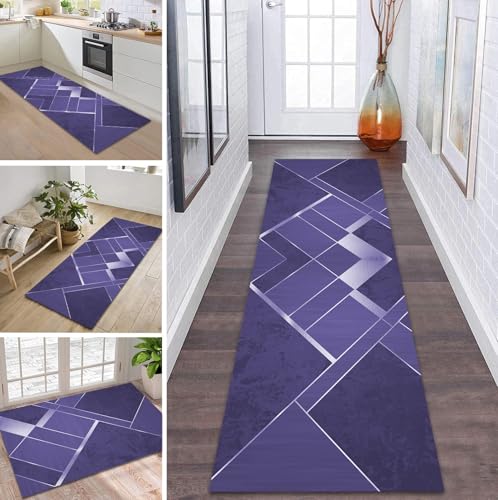 ZDYHMrj Teppich Läufer Flur Küche rutschfest waschbar Teppichläufer Lang 40X90CM Violett Modern Design Meterware Korridor Tepiche Esszimmer Schlafzimmer Wohnzimmer Schmutzfangmatte von ZDYHMrj
