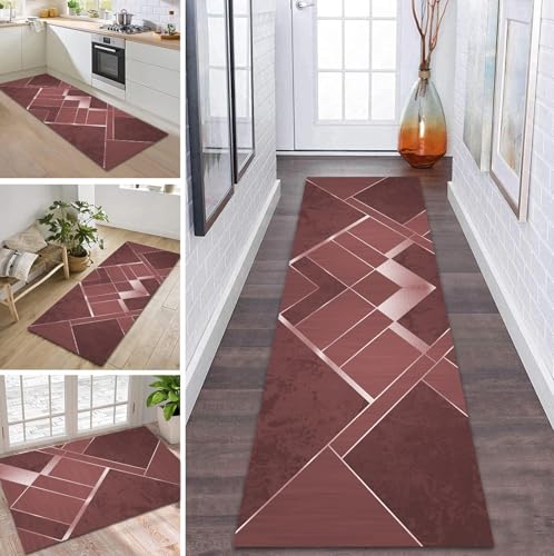 ZDYHMrj Teppich Läufer Flur Küche rutschfest waschbar Teppichläufer Lang 50X120CM Rot Modern Design Meterware Korridor Tepiche Esszimmer Schlafzimmer Wohnzimmer Schmutzfangmatte von ZDYHMrj