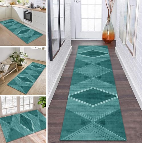 ZDYHMrj Teppich Läufer Flur Küche rutschfest waschbar Teppichläufer Lang 50X350CM Cyan Modern Design Meterware Korridor Tepiche Esszimmer Schlafzimmer Wohnzimmer Schmutzfangmatte von ZDYHMrj