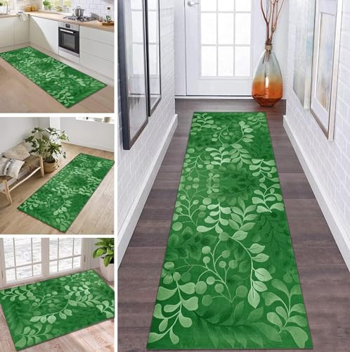 ZDYHMrj Teppich Läufer Flur Küche rutschfest waschbar Teppichläufer Lang 50X80CM Grün Blumen Modern Design Meterware Korridor Tepiche Esszimmer Schlafzimmer Wohnzimmer Schmutzfangmatte Küchenteppich von ZDYHMrj