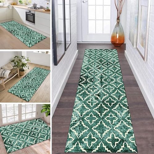 ZDYHMrj Teppich Läufer Flur Küche rutschfest waschbar Teppichläufer Lang 50X80CM Grün Modern Design Meterware Korridor Tepiche Esszimmer Schlafzimmer Wohnzimmer Schmutzfangmatte von ZDYHMrj