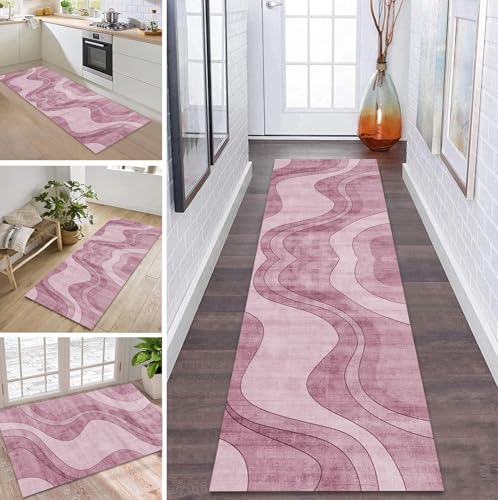 ZDYHMrj Teppich Läufer Flur Küche rutschfest waschbar Teppichläufer Lang 60X140CM Rosa Modern Design Meterware Korridor Tepiche Esszimmer Schlafzimmer Wohnzimmer Schmutzfangmatte von ZDYHMrj