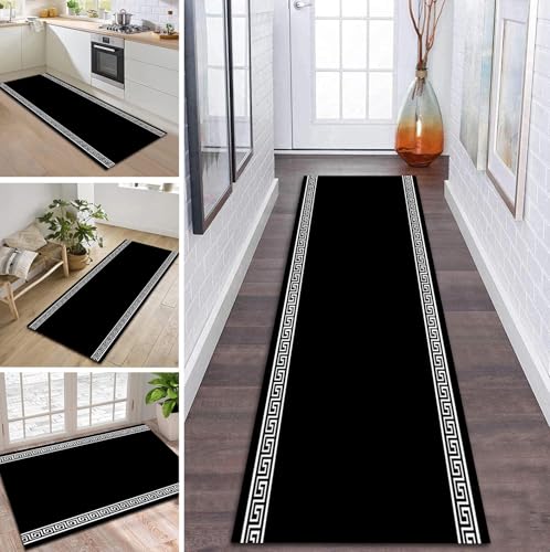 ZDYHMrj Teppich Läufer Flur Küche rutschfest waschbar Teppichläufer Lang 60X160CM Schwarz Grau Weiß Modern Design Meterware Korridor Tepiche Esszimmer Schlafzimmer Wohnzimmer Schmutzfangmatte von ZDYHMrj