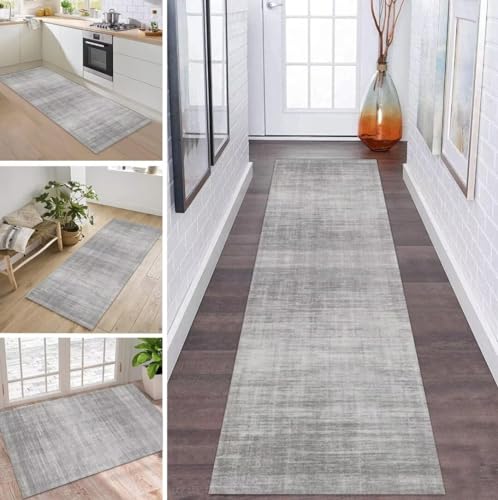 ZDYHMrj Teppich Läufer Flur Küche rutschfest waschbar Teppichläufer Lang 60X180CM Grau Modern Polyester Küchenläufer Teppich Meterware Korridor Tepiche Esszimmer Eingang Wohnzimmer Schmutzfangmatte von ZDYHMrj